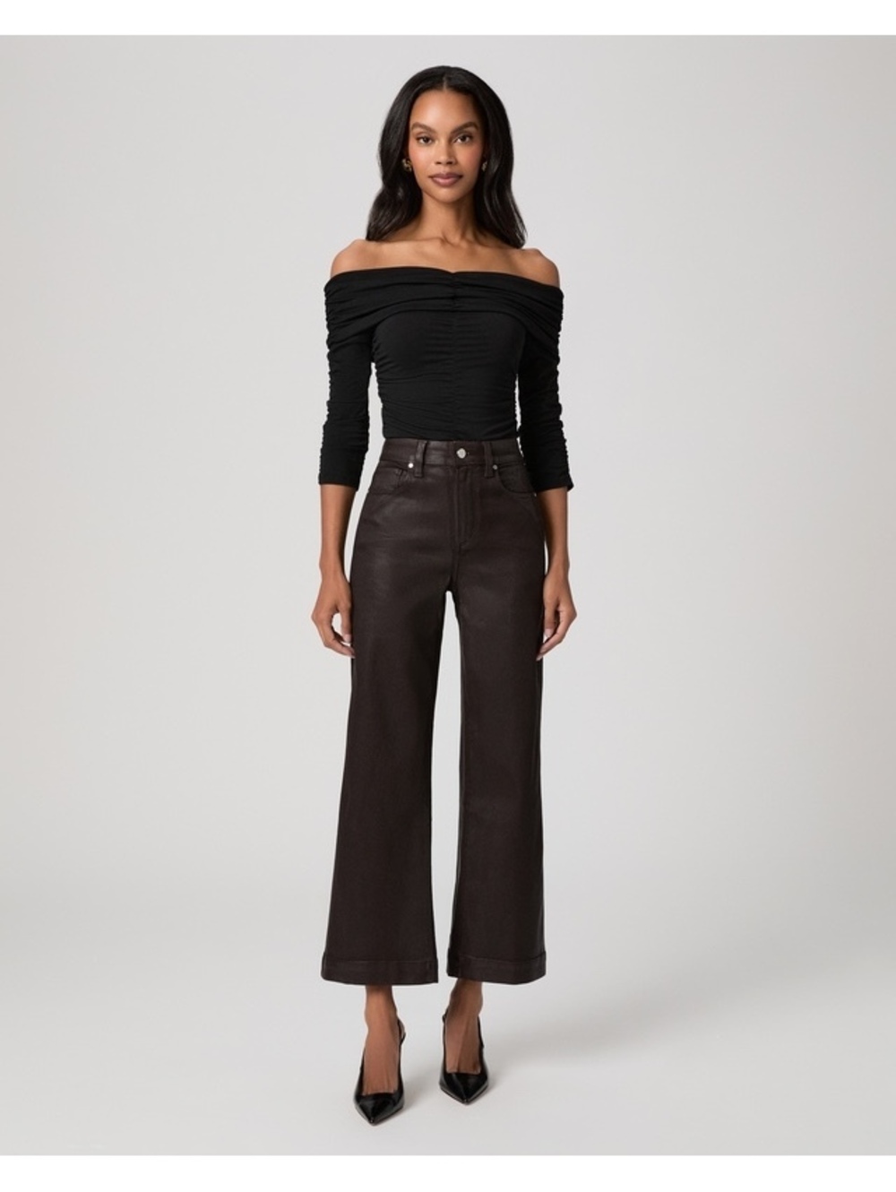 PAIGE Anessa Wide Leg Jean 29 Chicory Coffee Luxe Coating High Rise Coated Brown